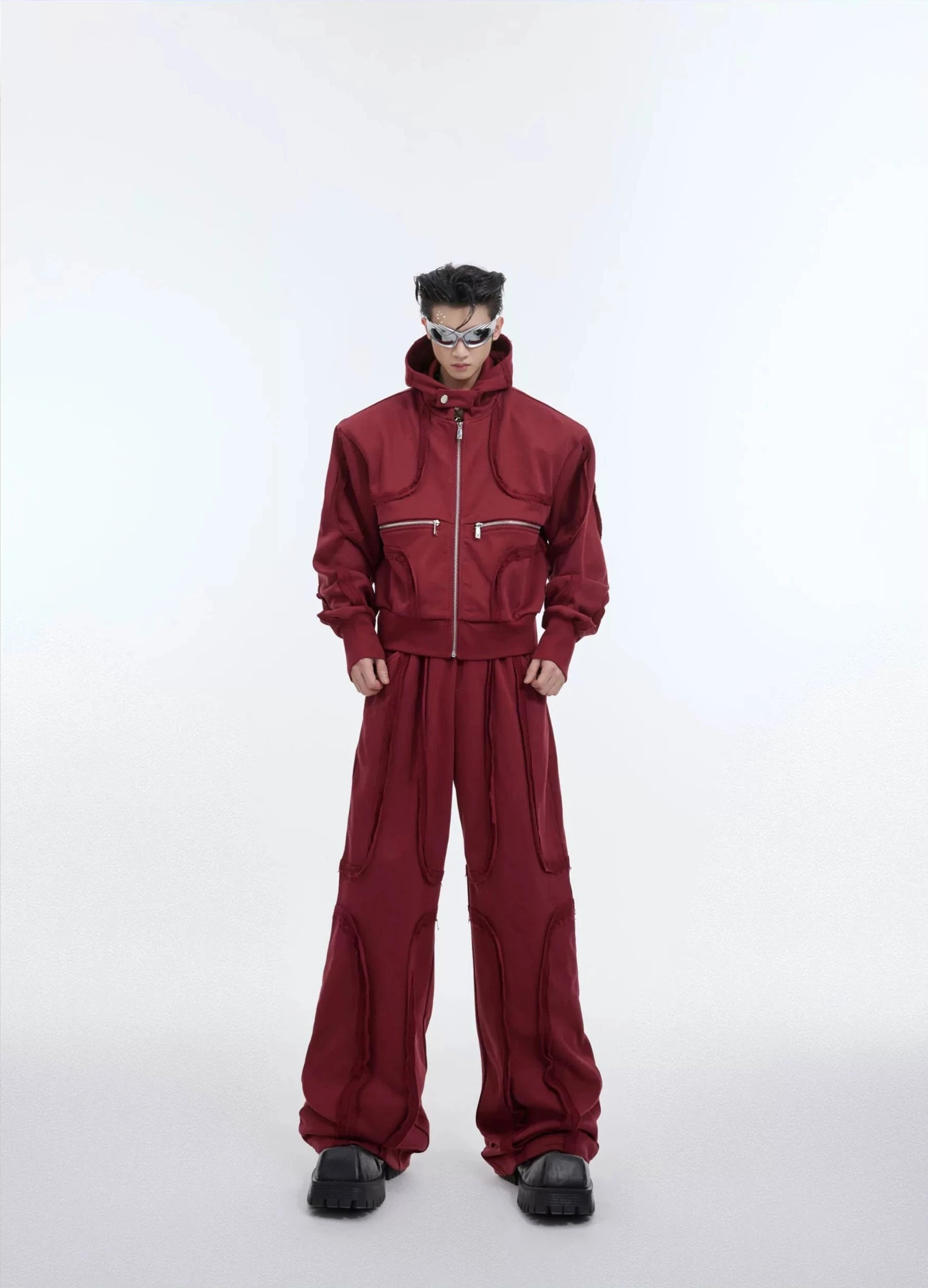 Sporty Short Shoulder Pads Hooded Jacket & Wide-leg Cargo Pants Setup