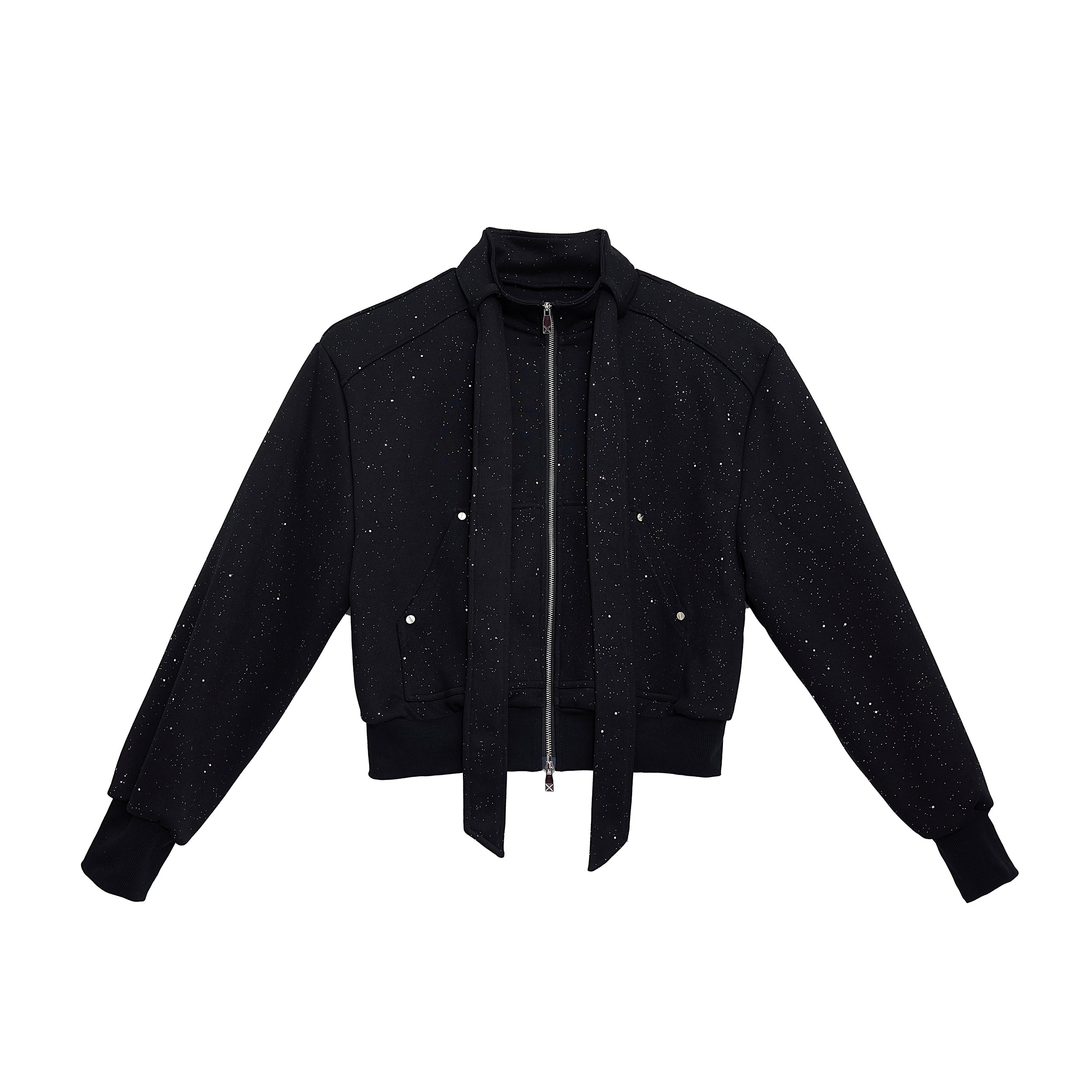 Standing-Collar Zipper Jacket & Wide-leg Sweatpants Setup