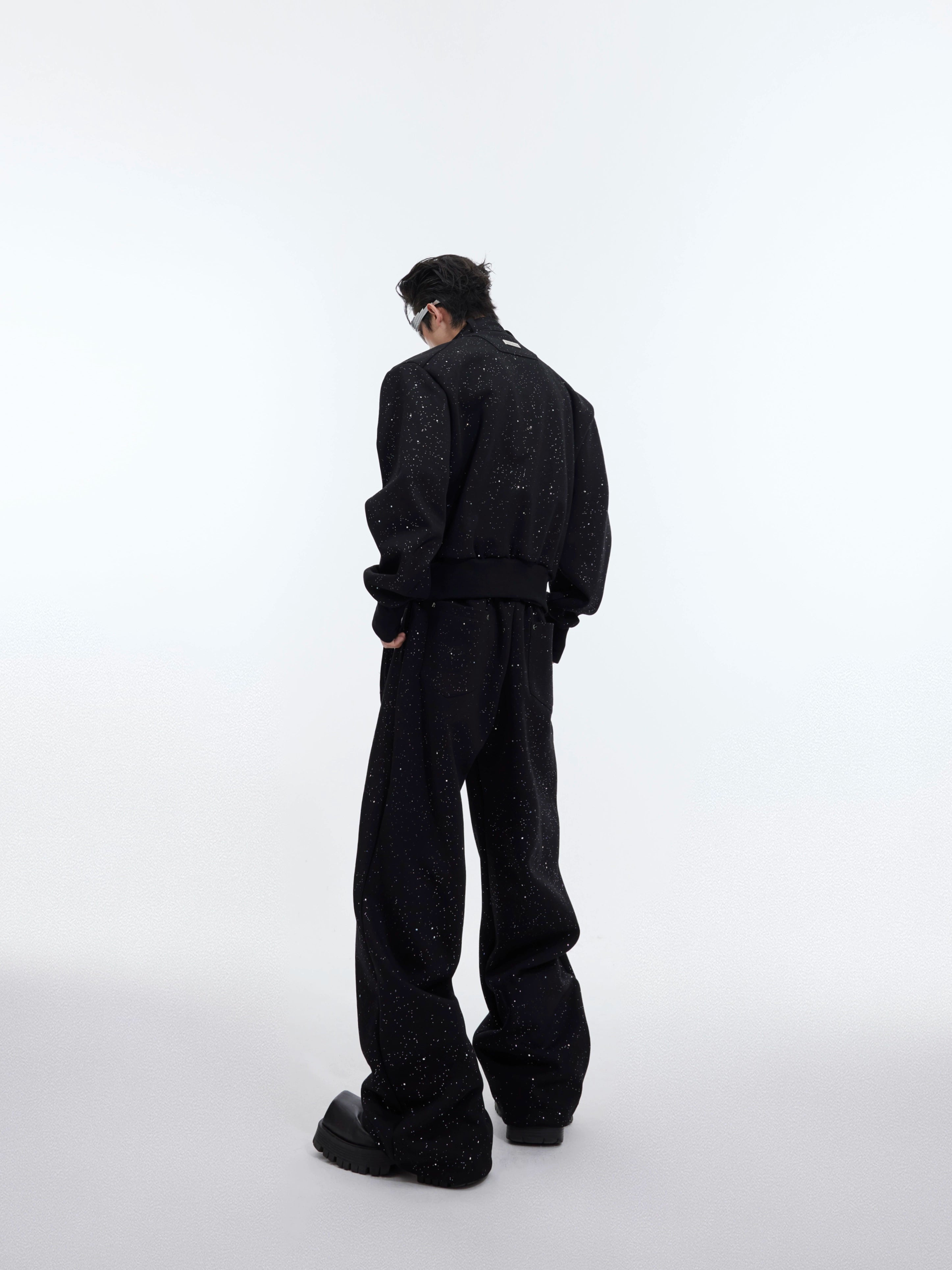 Standing-Collar Zipper Jacket & Wide-leg Sweatpants Setup