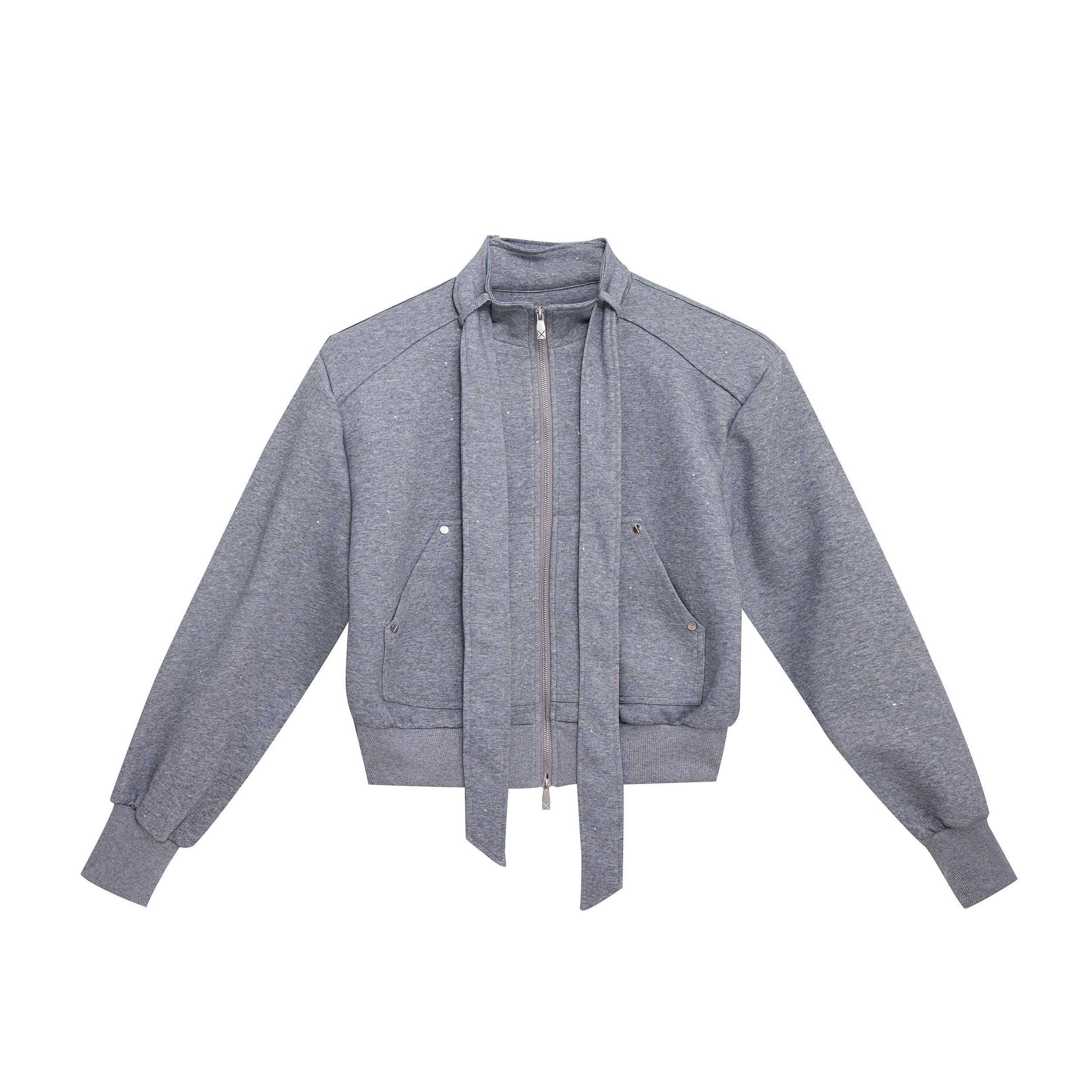 Standing-Collar Zipper Jacket & Wide-leg Sweatpants Setup