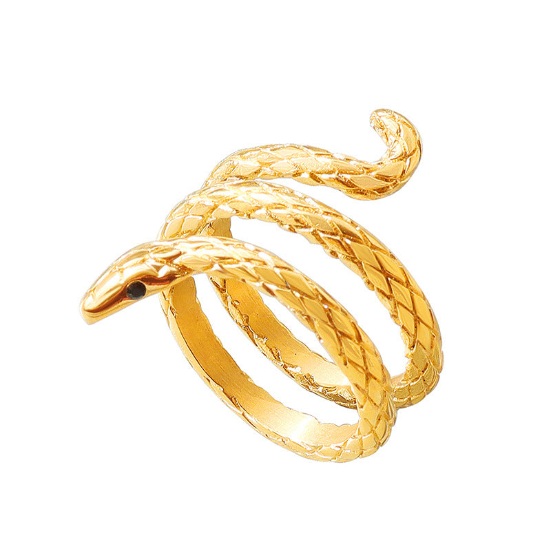 Gold Tone Snake Design Ring, Unique Coiled Serpent Jewelry, Fashionable Women's Accessory, Trendy Animal-Inspired Ring, Popular Choice for Statement Pieces, Best Seller in Novelty Jewelry.