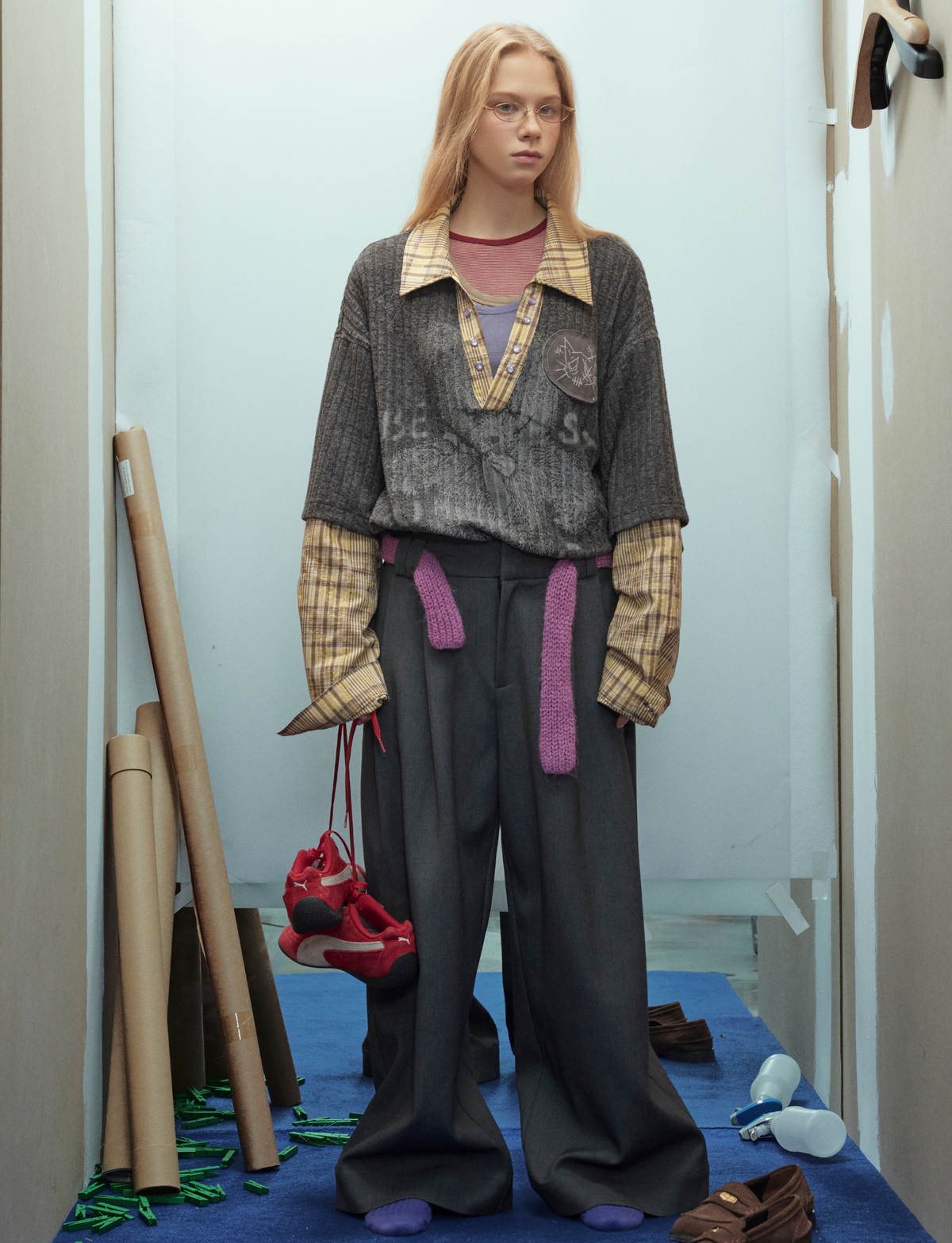 Madxmarx Plaid Layered Knit Sweater