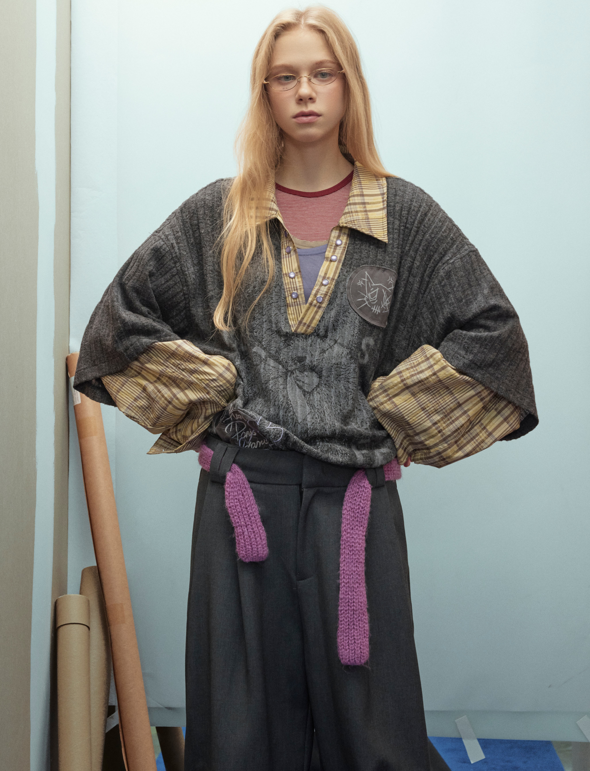 Madxmarx Plaid Layered Knit Sweater