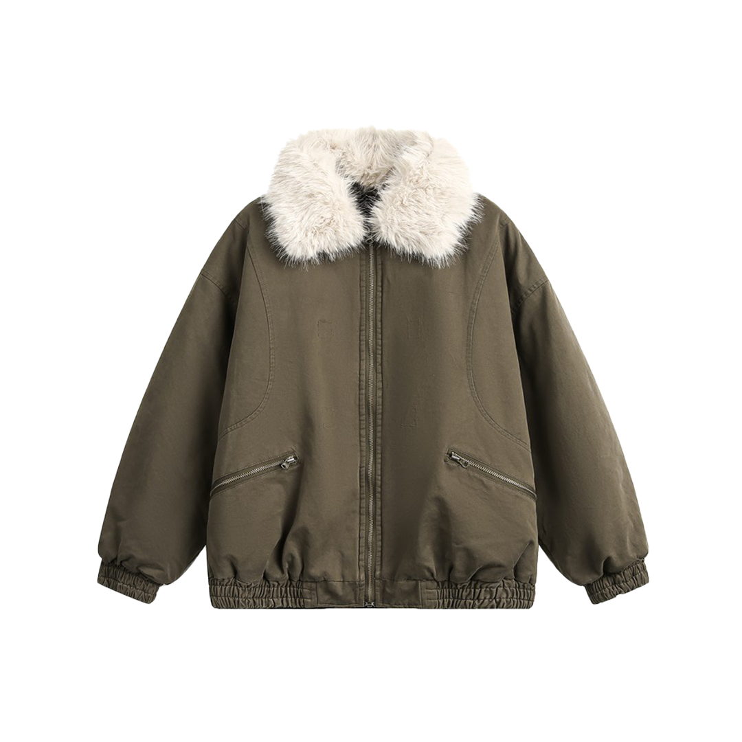 Faux-Fur Collar Bomber Jacket