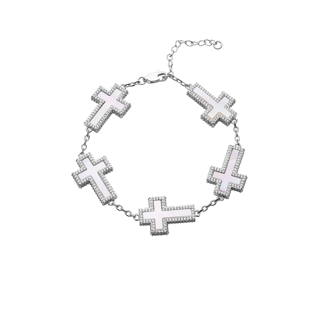 Bracelet croix en nacre plaqué or