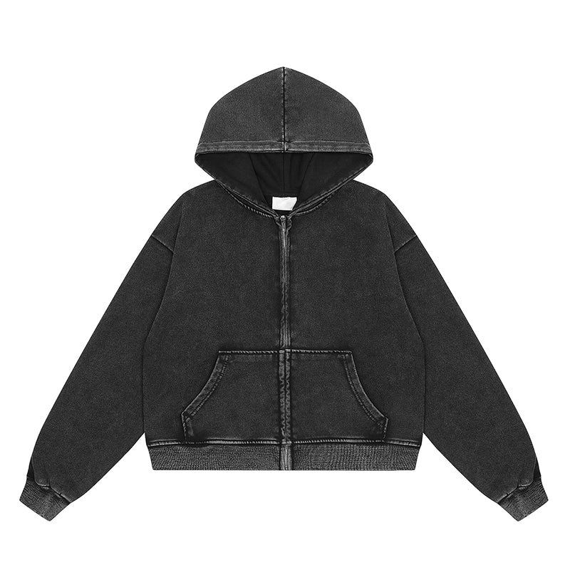 Sudadera con capucha y cremallera lavada estilo vintage
