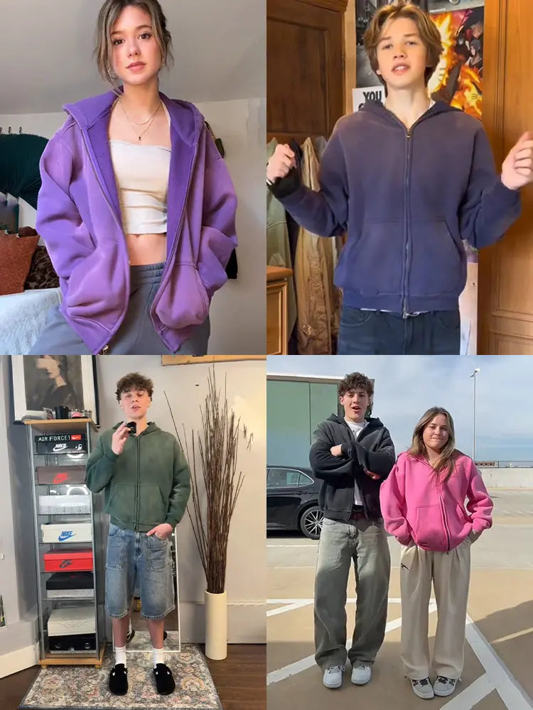 Acid Washed Zip Up Hoodies