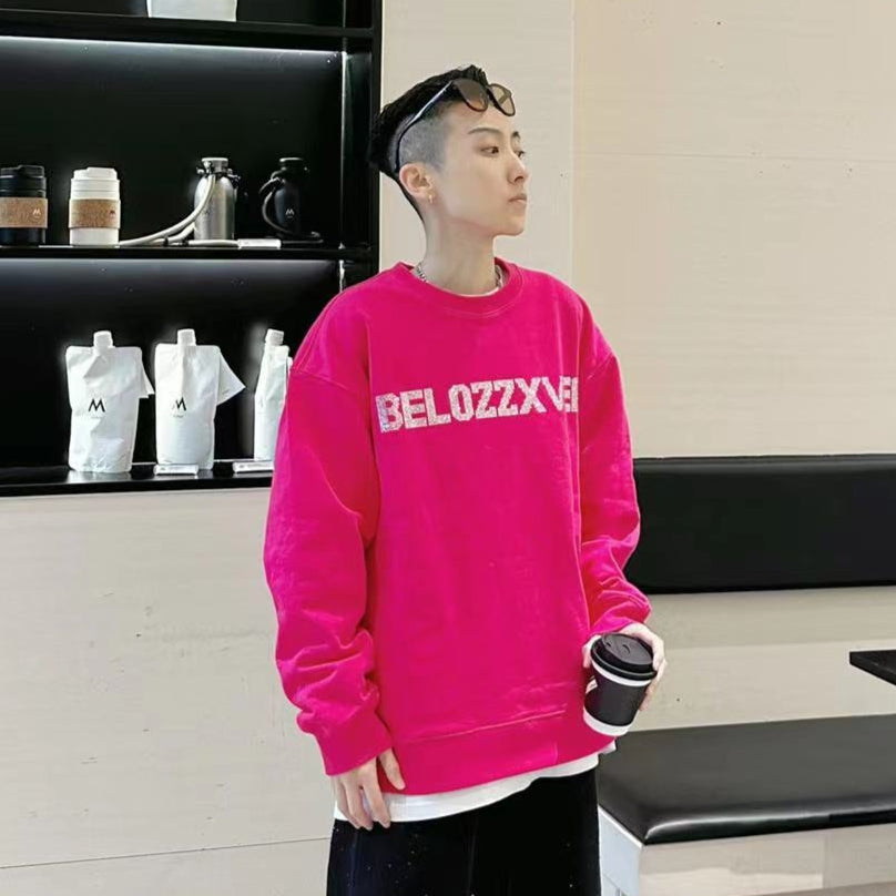Rhinestone Heart Oversize Long Sleeve Sweatshirt
