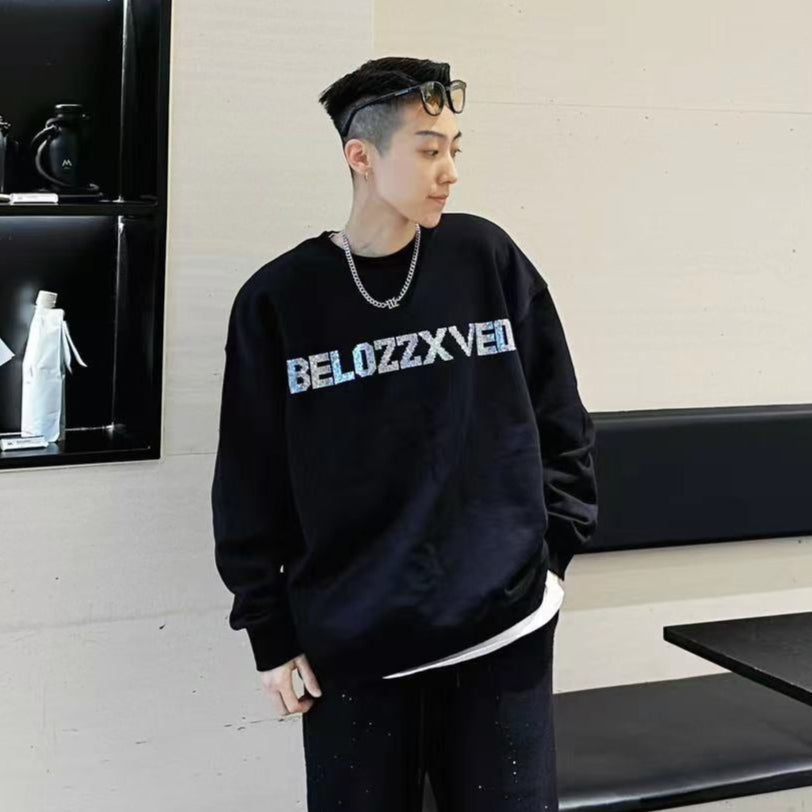 Rhinestone Heart Oversize Long Sleeve Sweatshirt