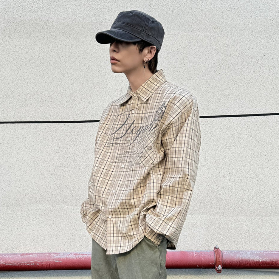 Letter Print Button Oversize Long Sleeve Shirt