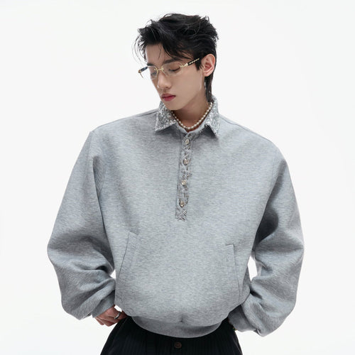 Polo a maniche lunghe con spilla di paillettes - gray / S