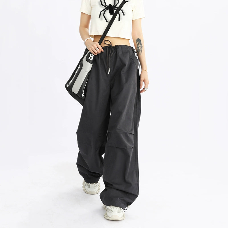 Wide-Leg Drawstring Cargo Pants