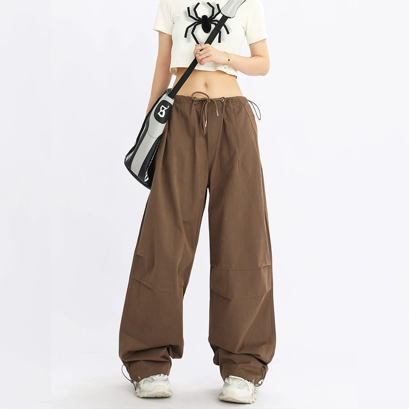 Wide-Leg Drawstring Cargo Pants