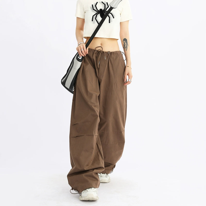Wide-Leg Drawstring Cargo Pants