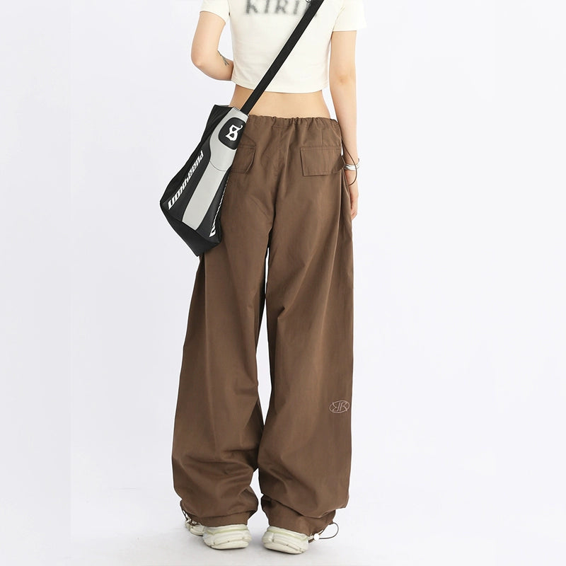 Wide-Leg Drawstring Cargo Pants