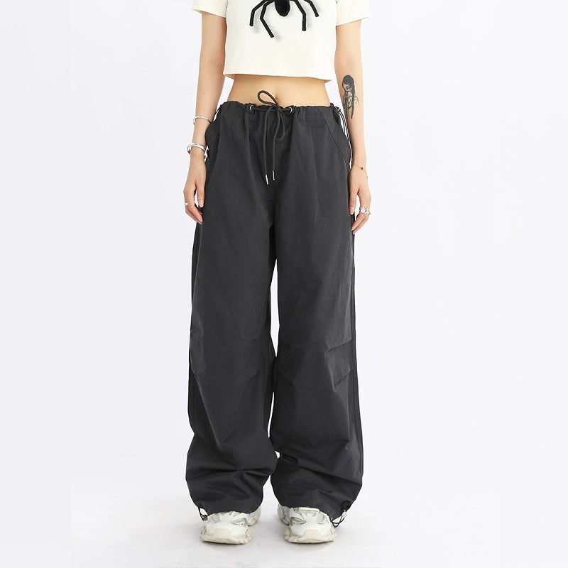 Wide-Leg Drawstring Cargo Pants