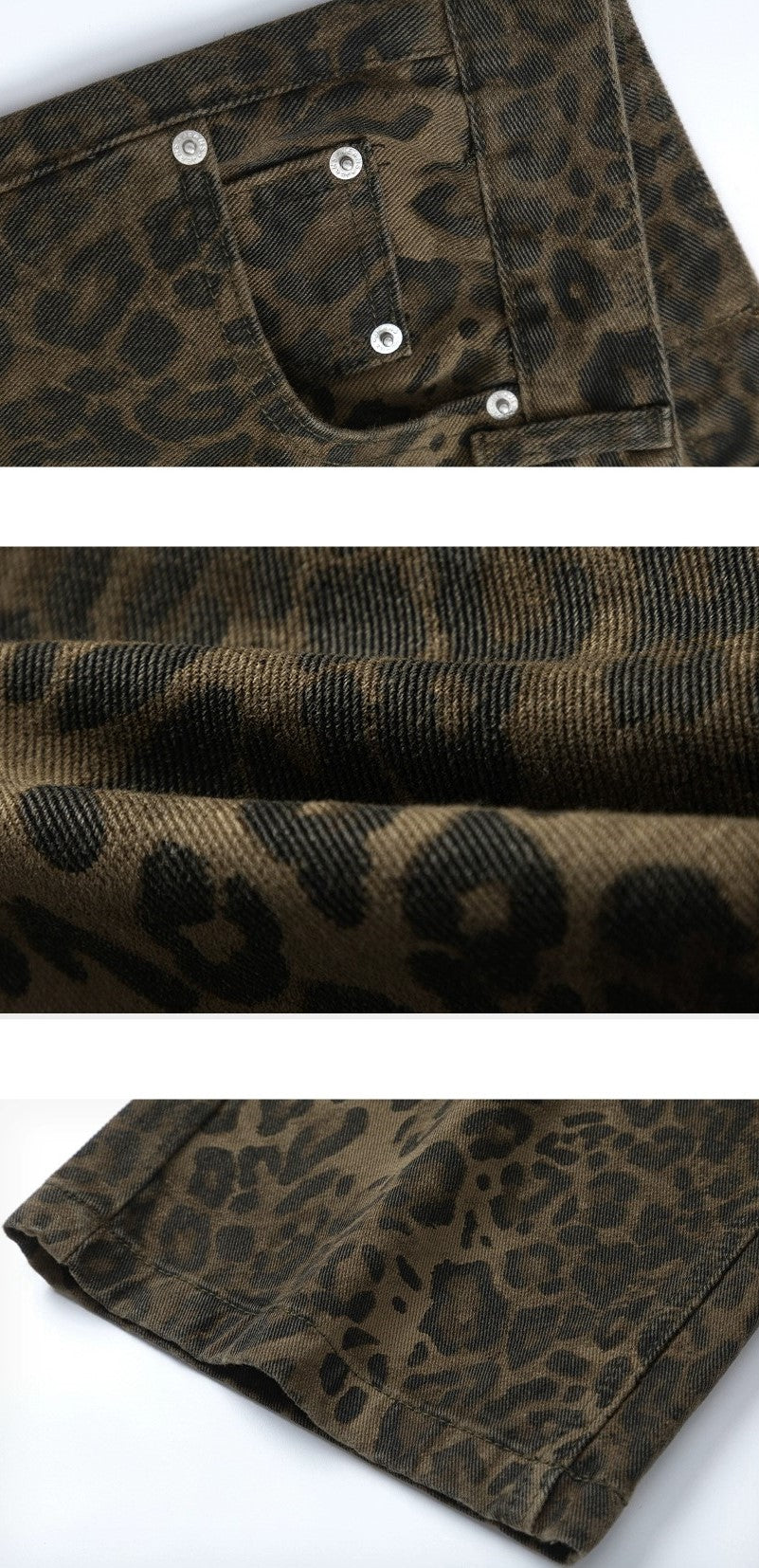 Vaqueros de mezclilla con estampado de leopardo y pierna ancha