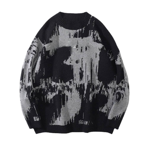 Y2K Buchstaben Batik Bedruckter Pullover - Schwarz / M