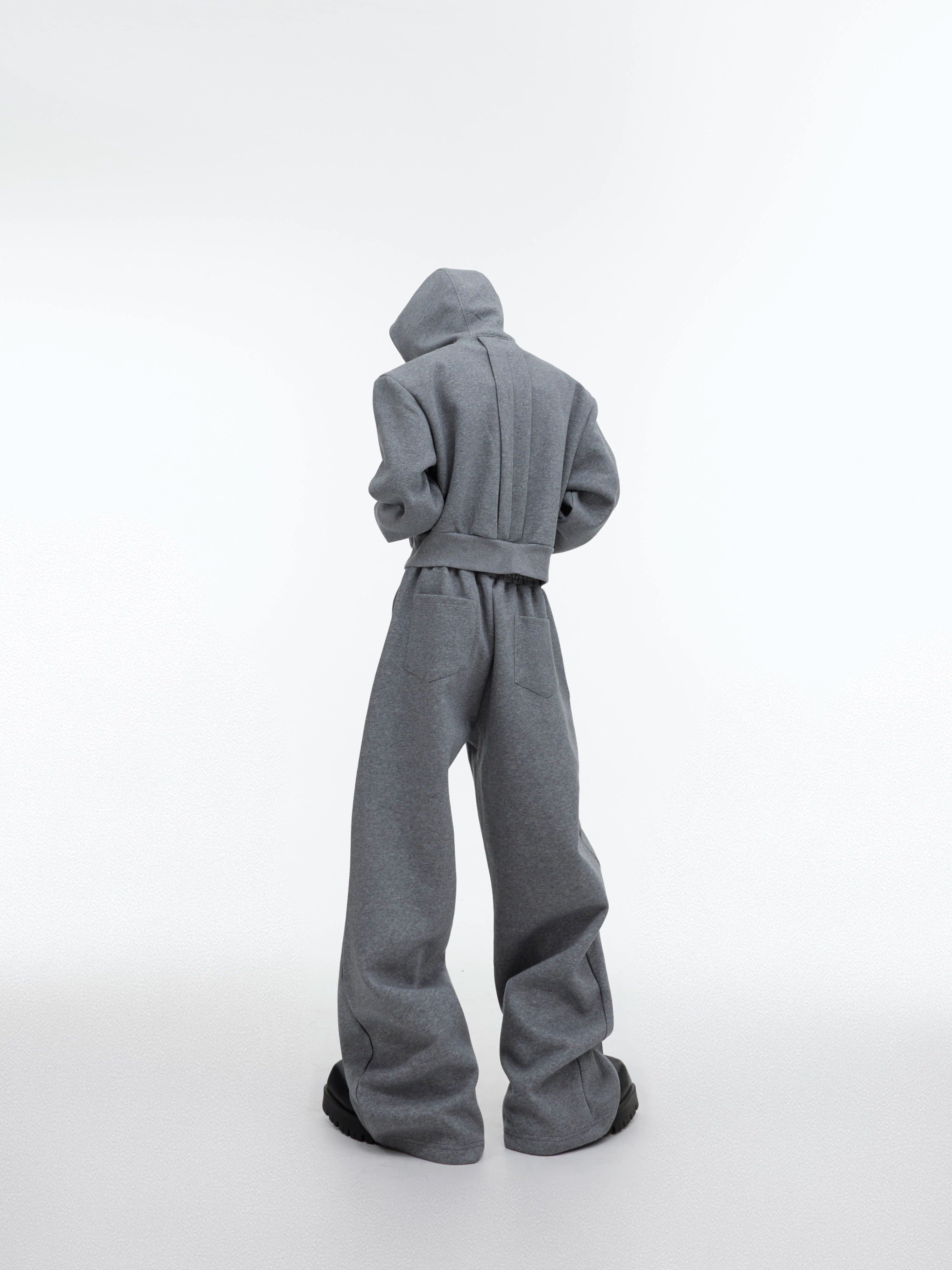 Zipper Short Hoodie & Wide-leg Sweatpants Setup