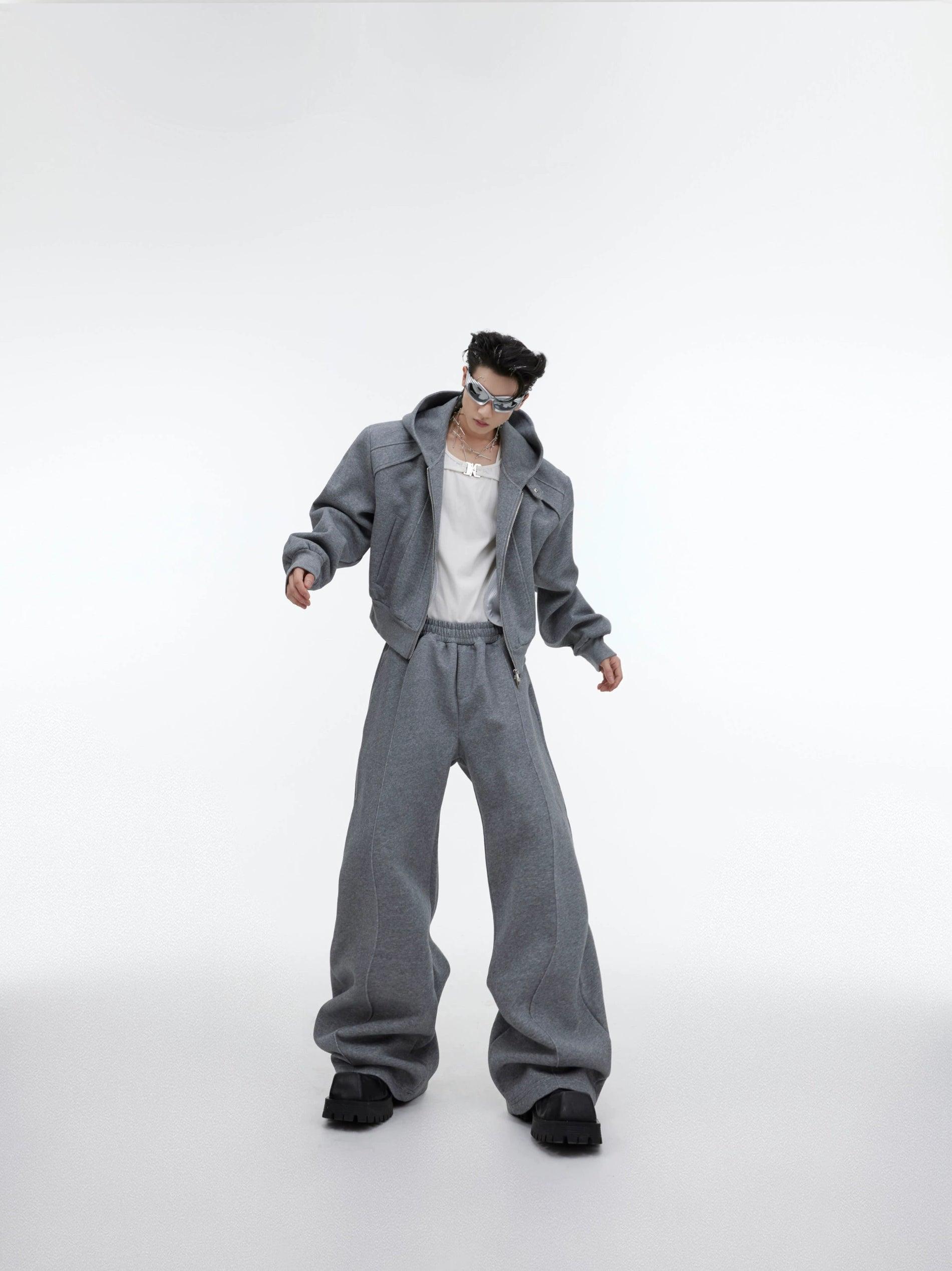 Zipper Short Hoodie & Wide-leg Sweatpants Setup