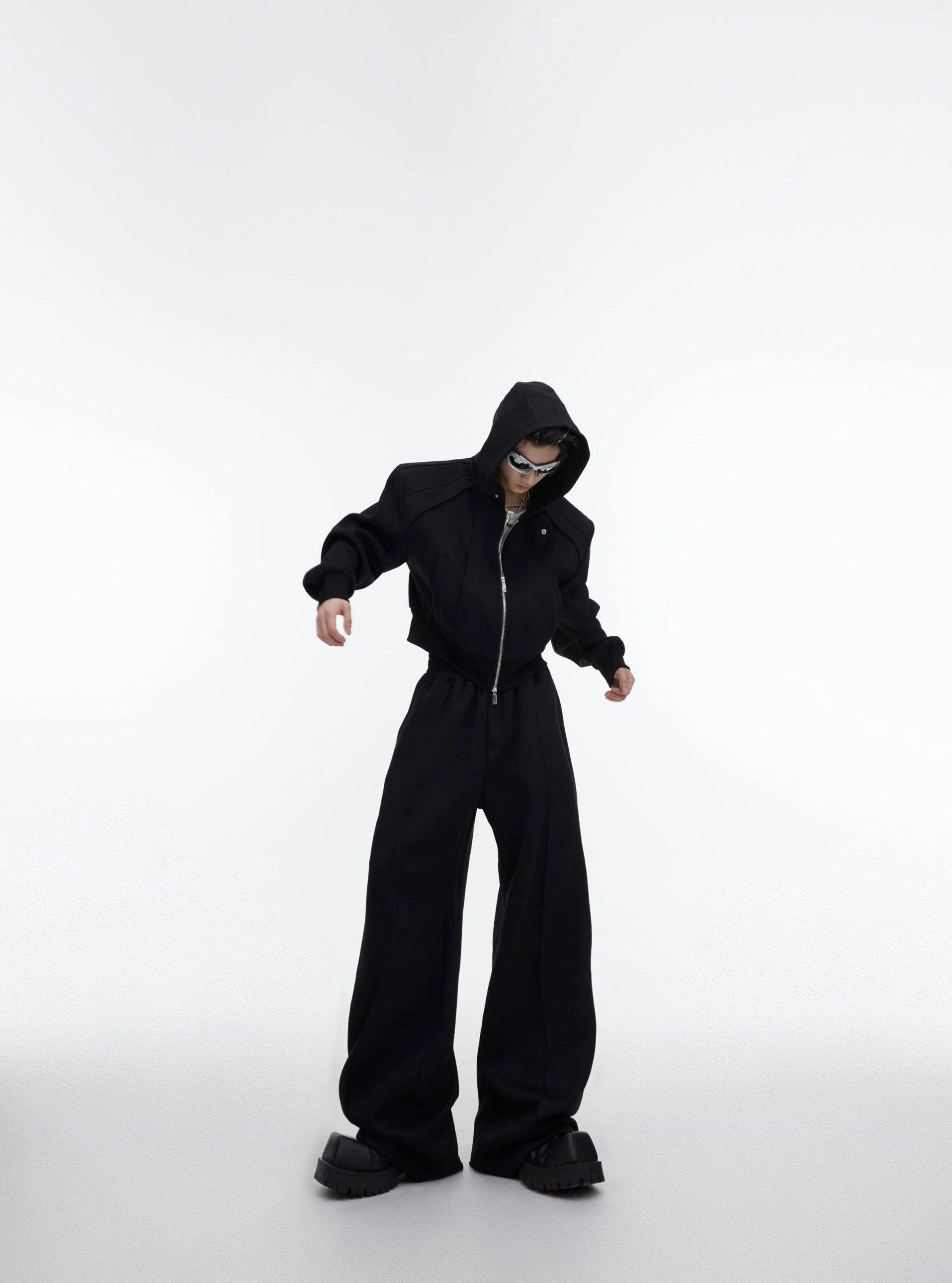 Zipper Short Hoodie & Wide-leg Sweatpants Setup