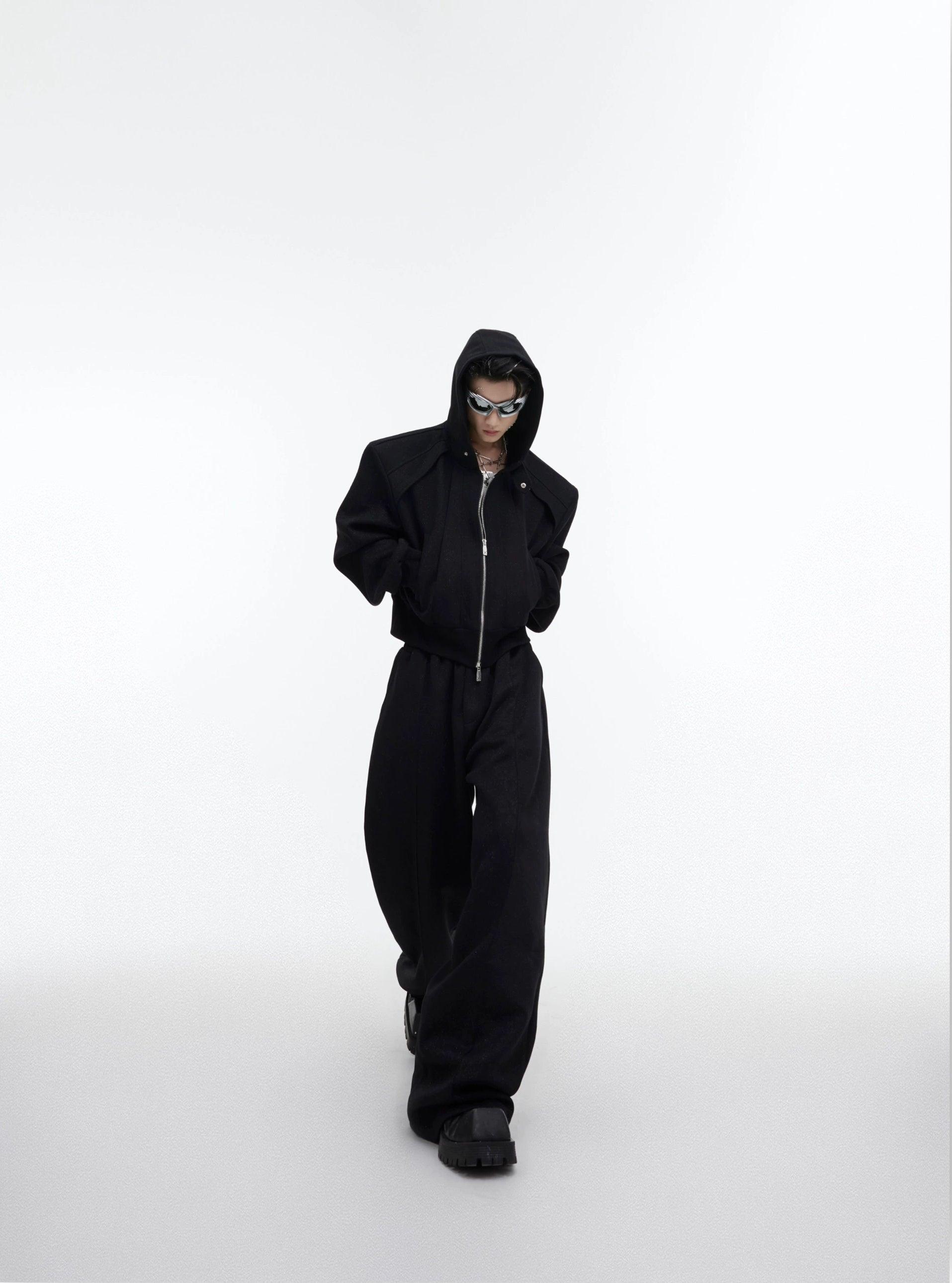 Zipper Short Hoodie & Wide-leg Sweatpants Setup