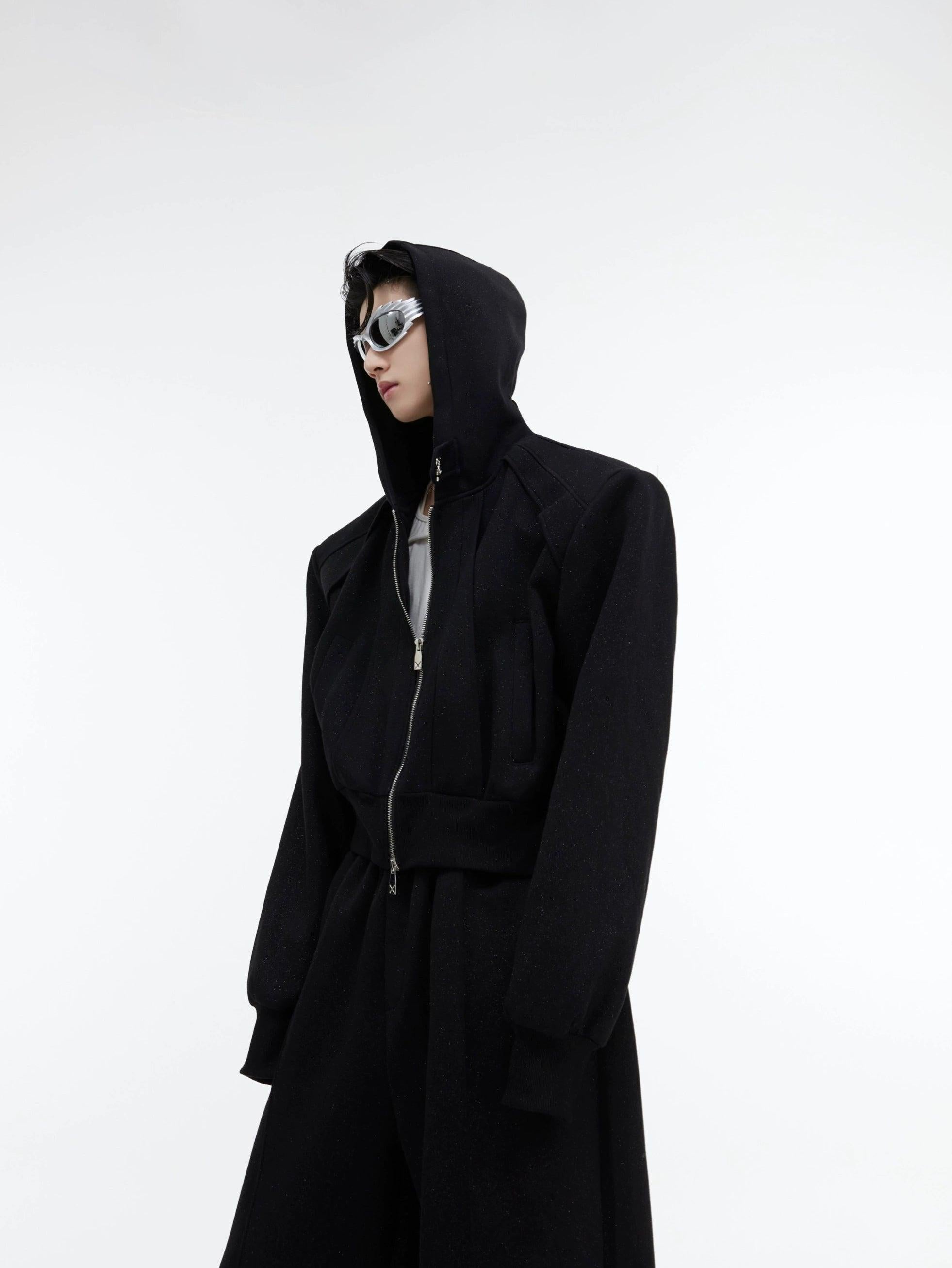 Zipper Short Hoodie & Wide-leg Sweatpants Setup