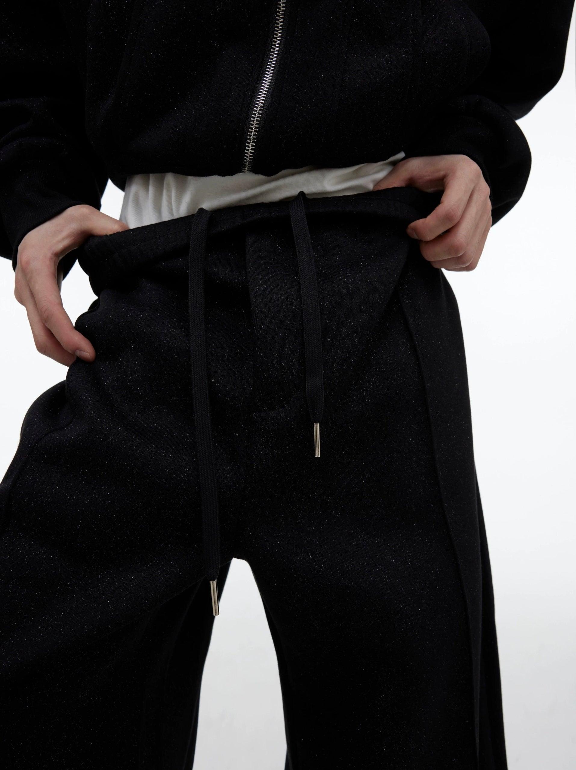 Zipper Short Hoodie & Wide-leg Sweatpants Setup