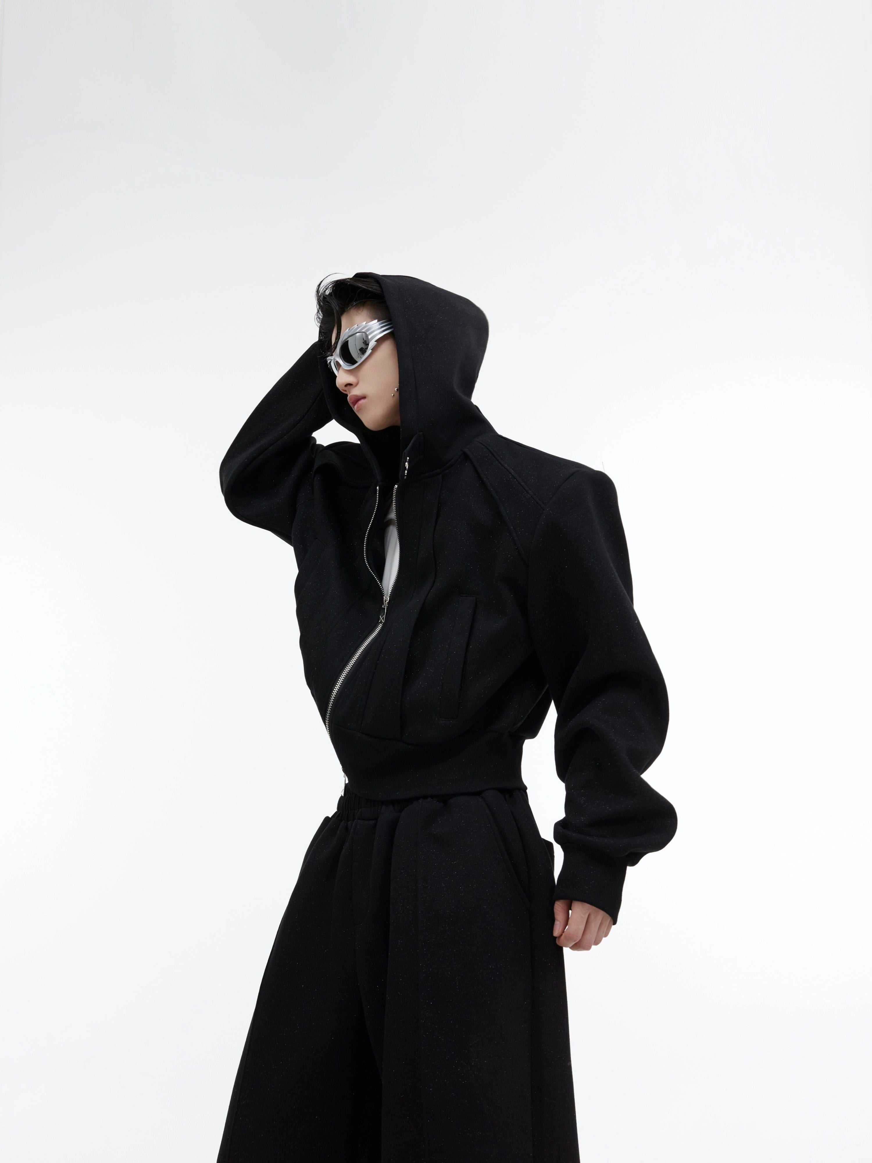 Zipper Short Hoodie & Wide-leg Sweatpants Setup