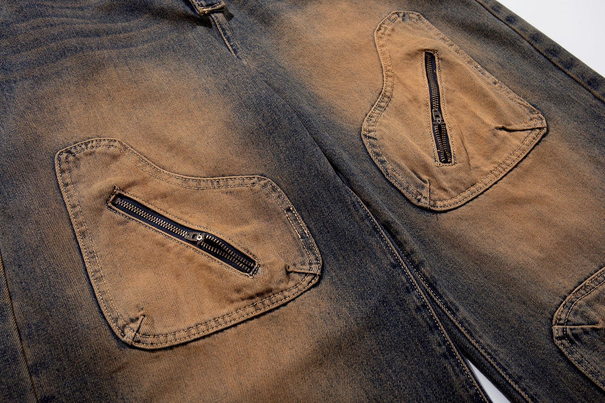 Madxmarx Sand-Fade Utility Wide-Leg Jeans