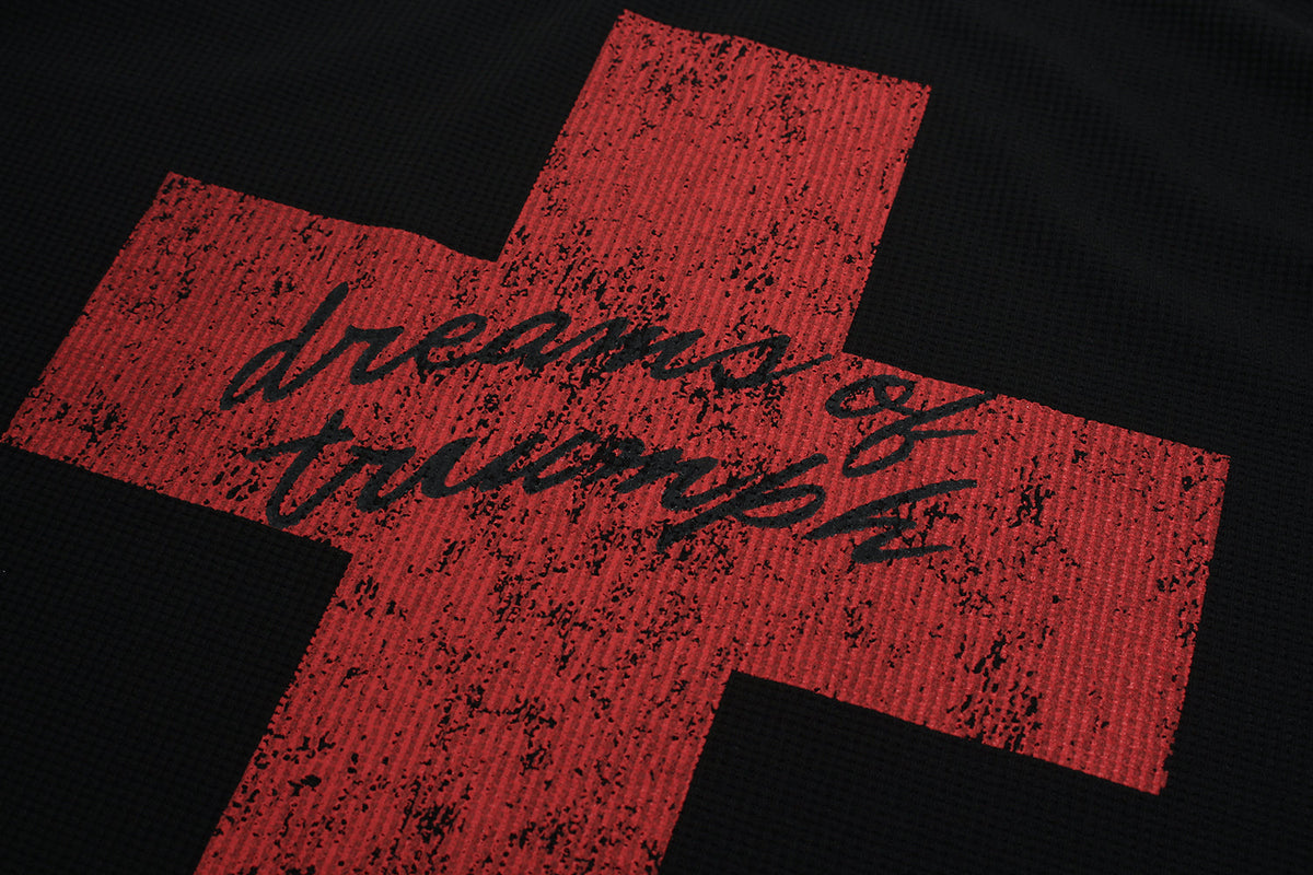 Camiseta de Manga Longa Waffle com Estampa Cruz Madxmarx