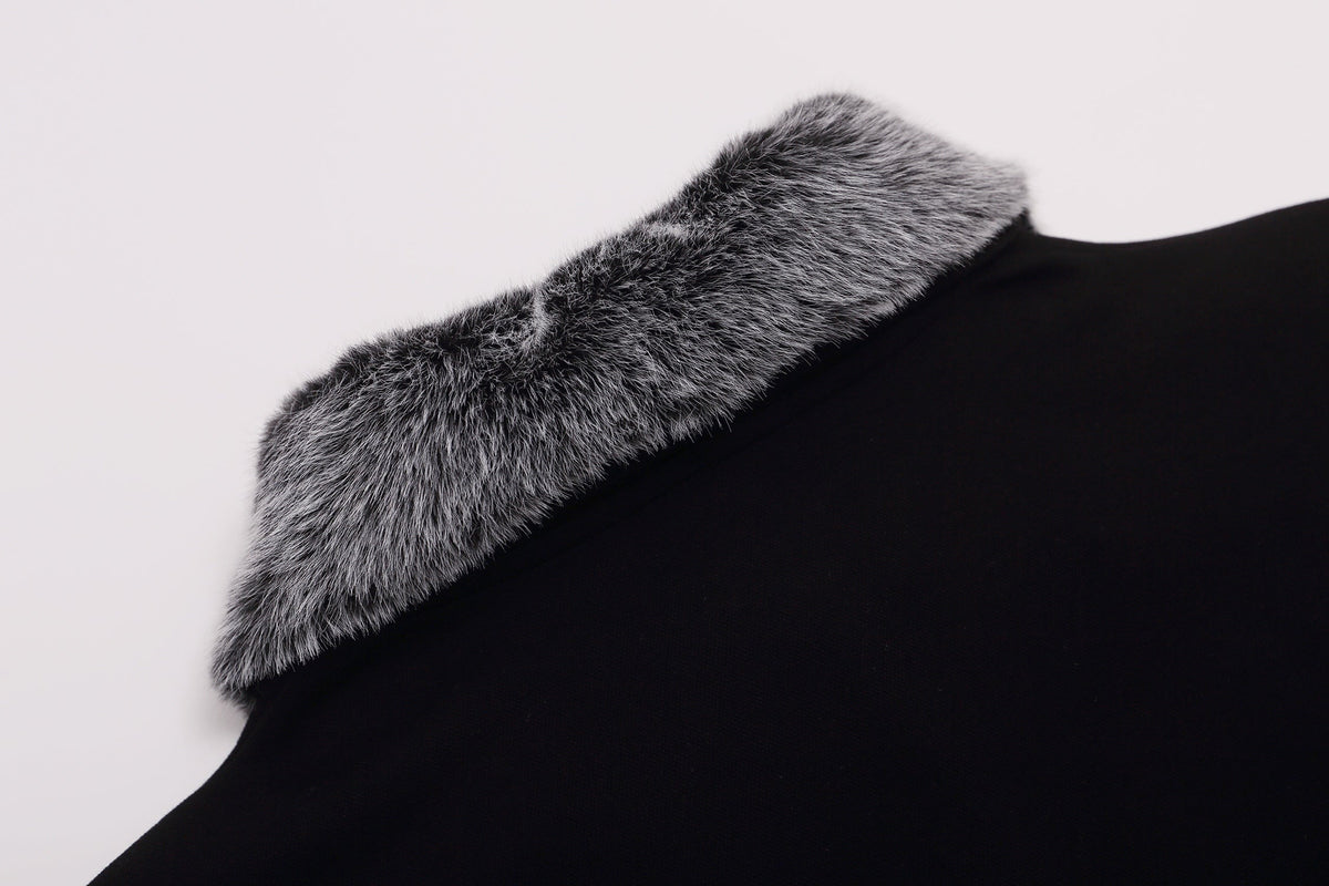 Madxmarx Faux Fur Collar Layered Polo Long Sleeve Tee