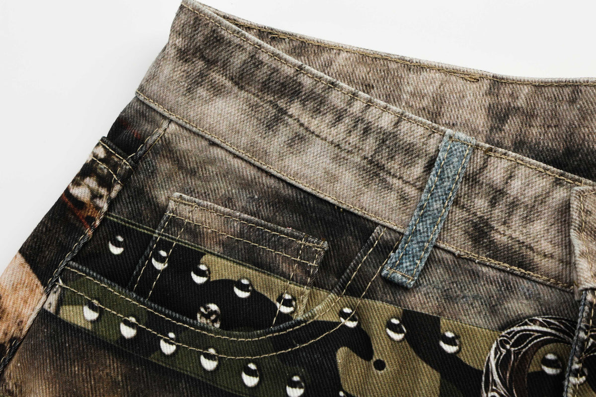 Madxmarx Vintage Chain Patchwork Wide-Leg Jeans