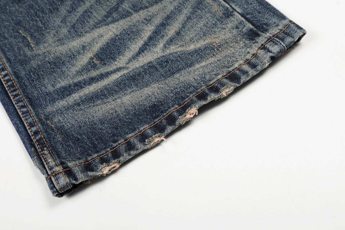 Madxmarx Distressed Dark Wash Wide-Leg Jeans