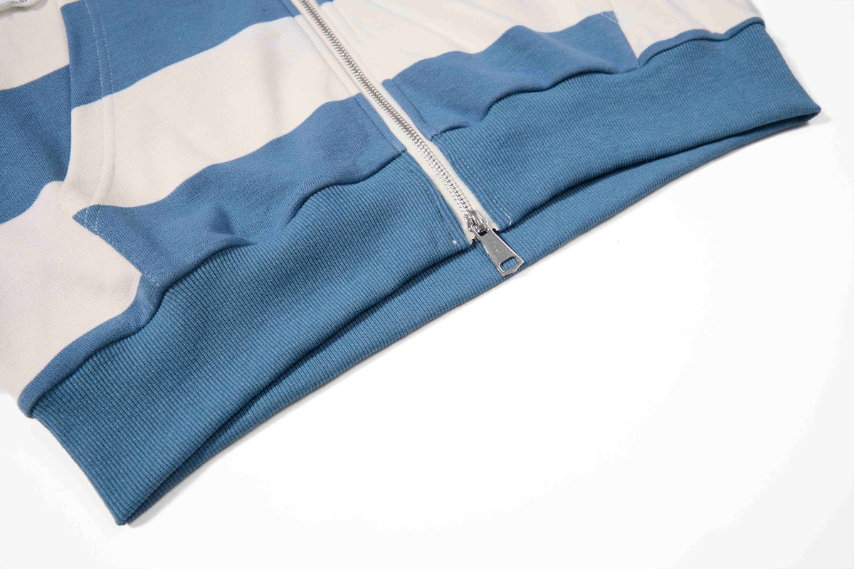 Madxmarx Striped Patchwork Graphic Zip-Up Hoodie