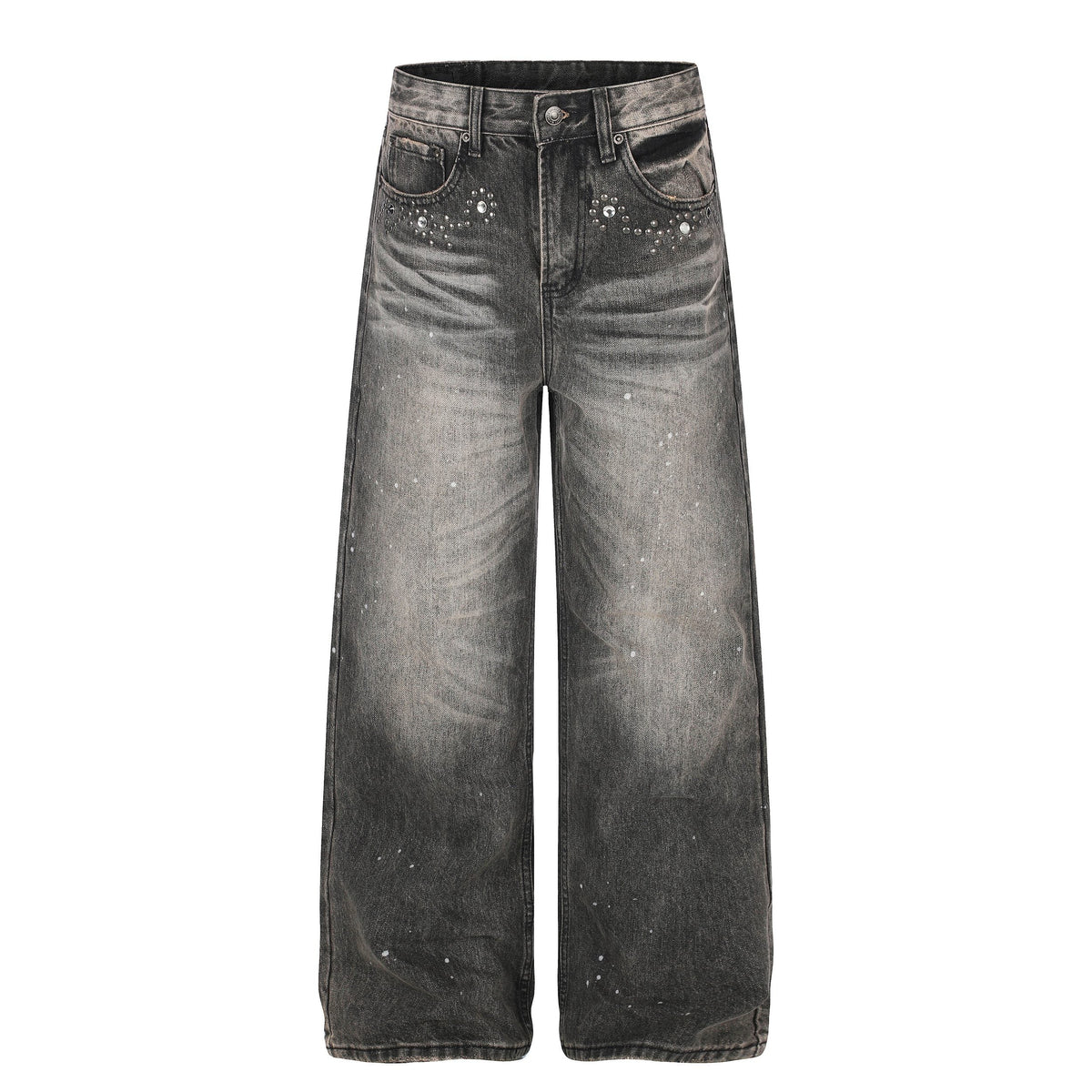 Madxmarx Rhinestone Washed Wide-Leg Jeans