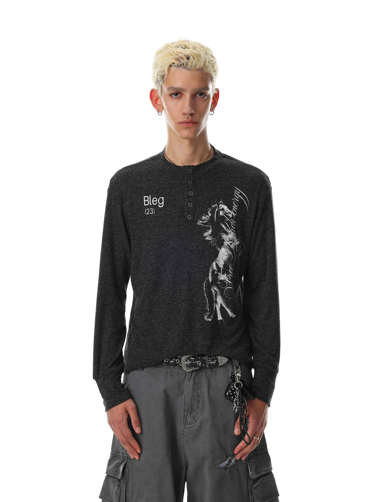 Madxmarx Vintage Horse Graphic Henley Long Sleeve