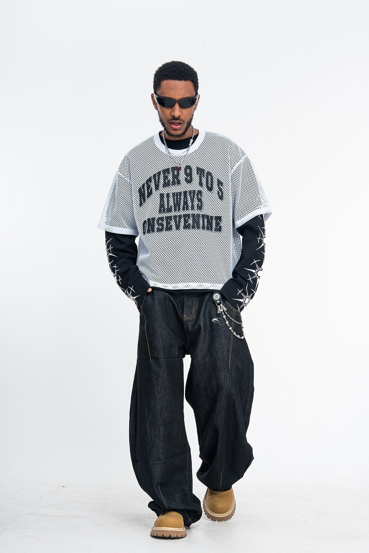 Madxmarx Layered Mesh Graphic Long Sleeve Tee