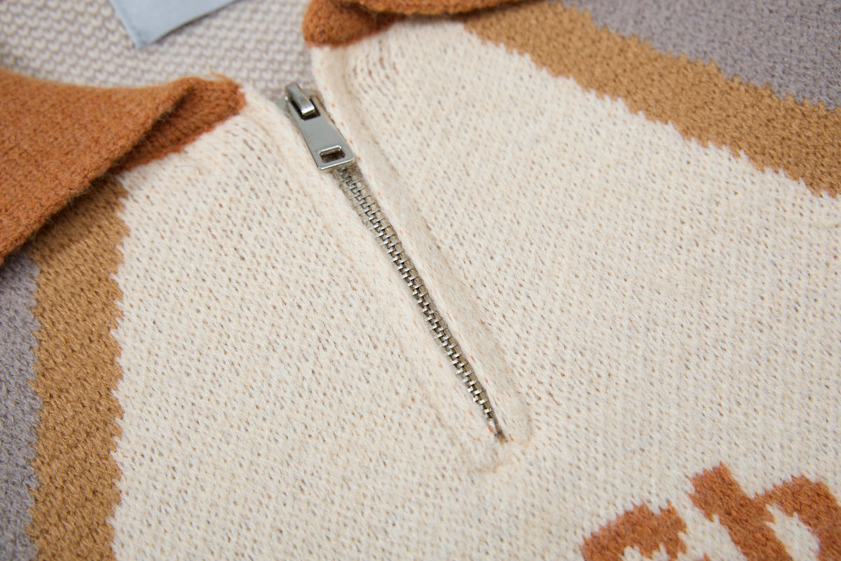 Madxmarx Retro Colorblock Zip-Collar Sweater