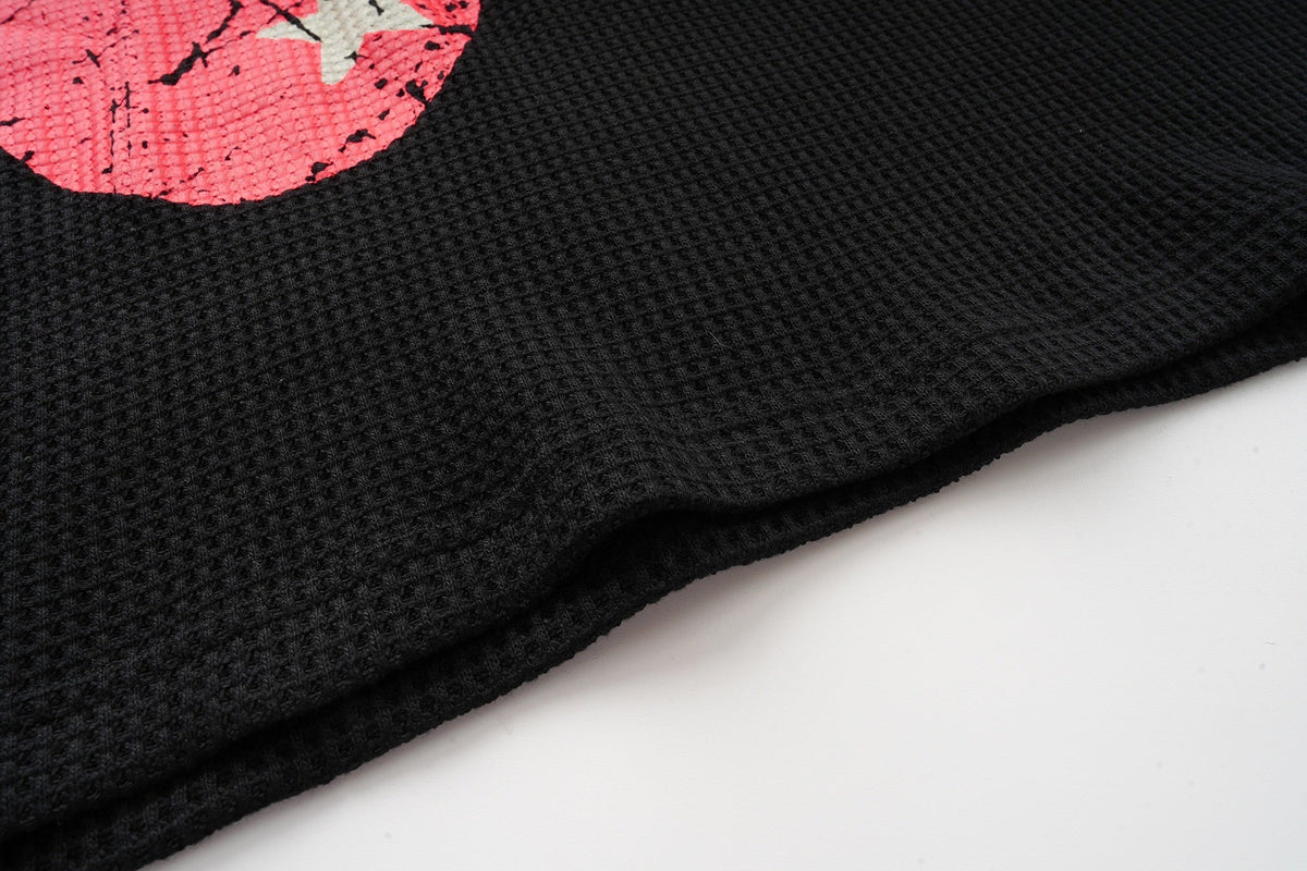 Madxmarx Waffle Knit Lips Graphic Long Sleeve Tee