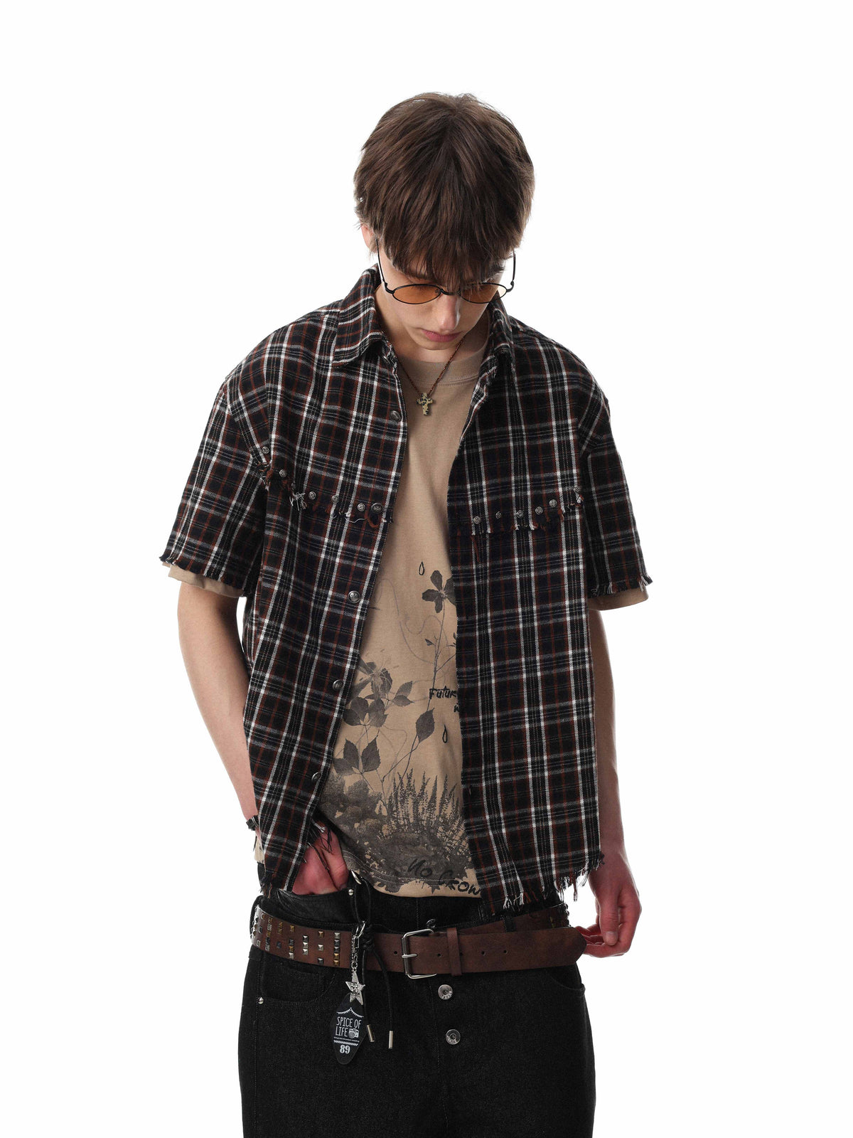 Madxmarx “Distressed Plaid Short Sleeve Shirt”