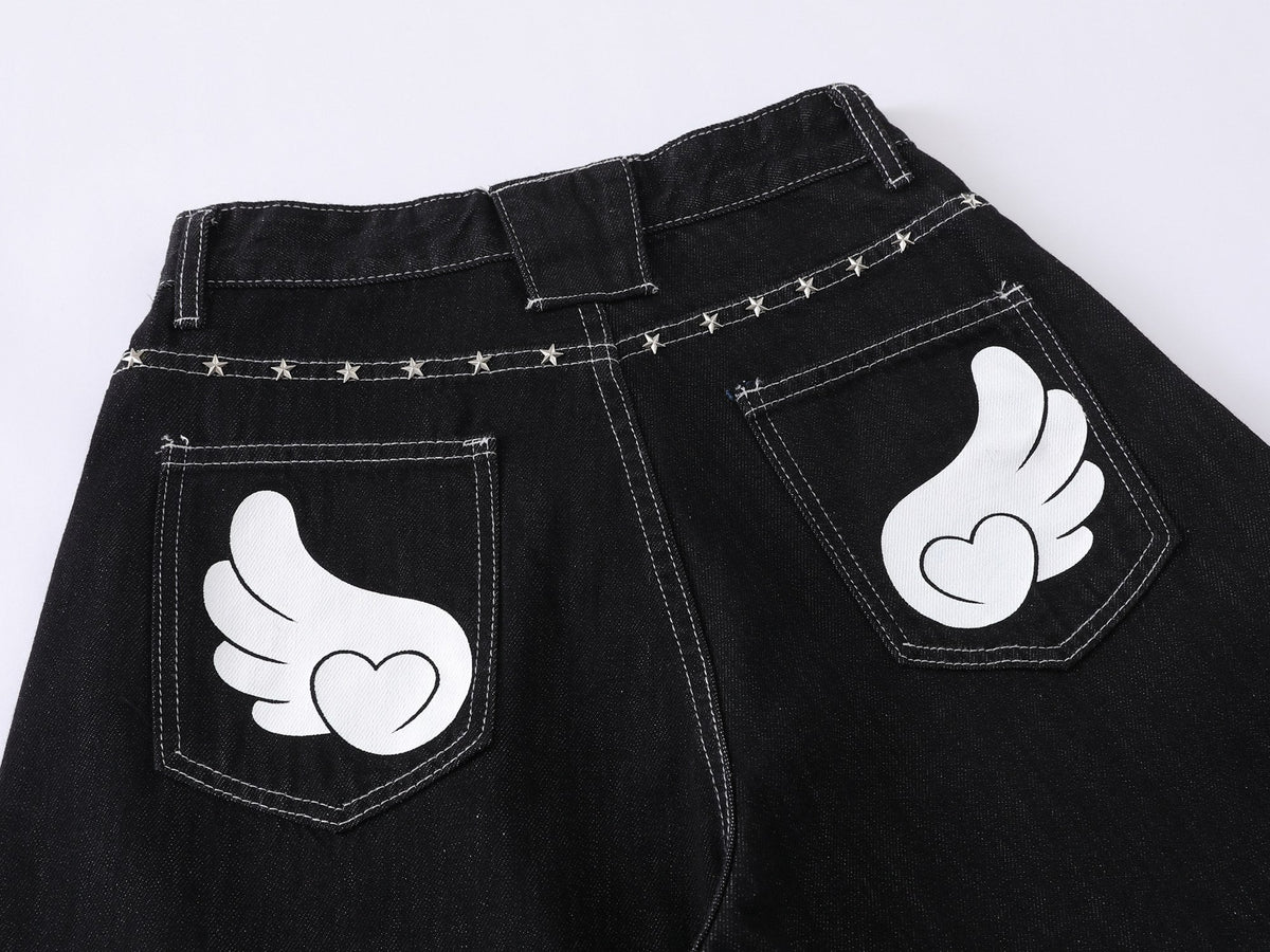 Madxmarx “Angel Wing Wide-Leg Denim Jeans”