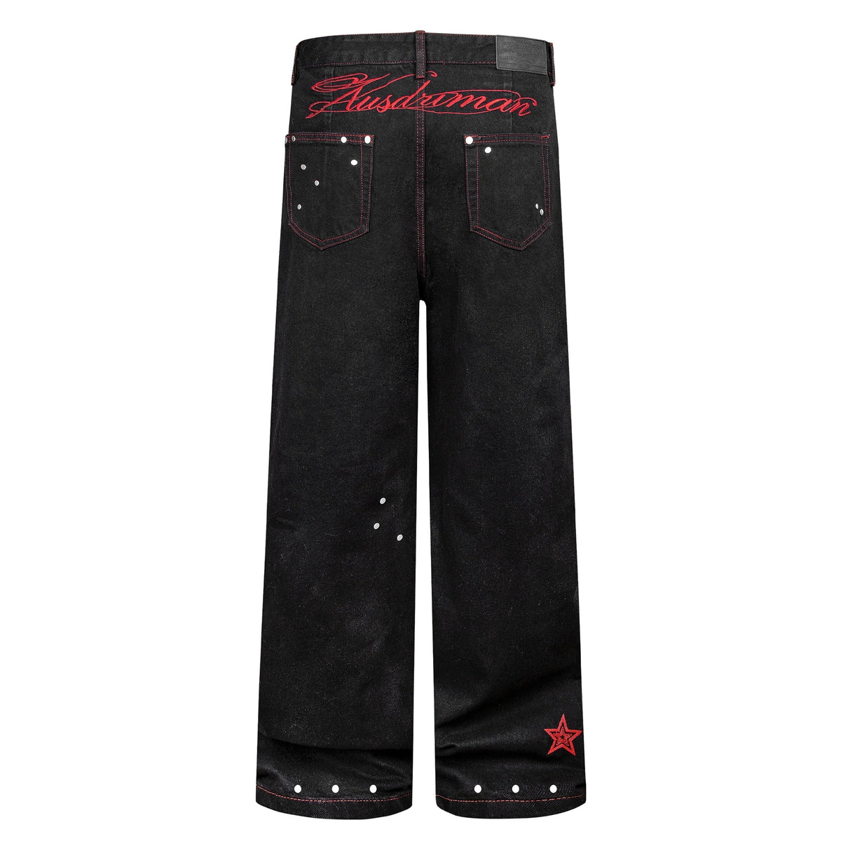 Madxmarx Red Stitch Studded Wide-Leg Jeans