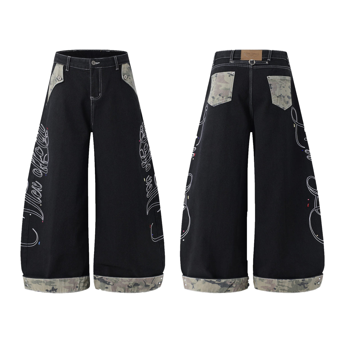 Madxmarx Camo Trim Wide-Leg Jeans