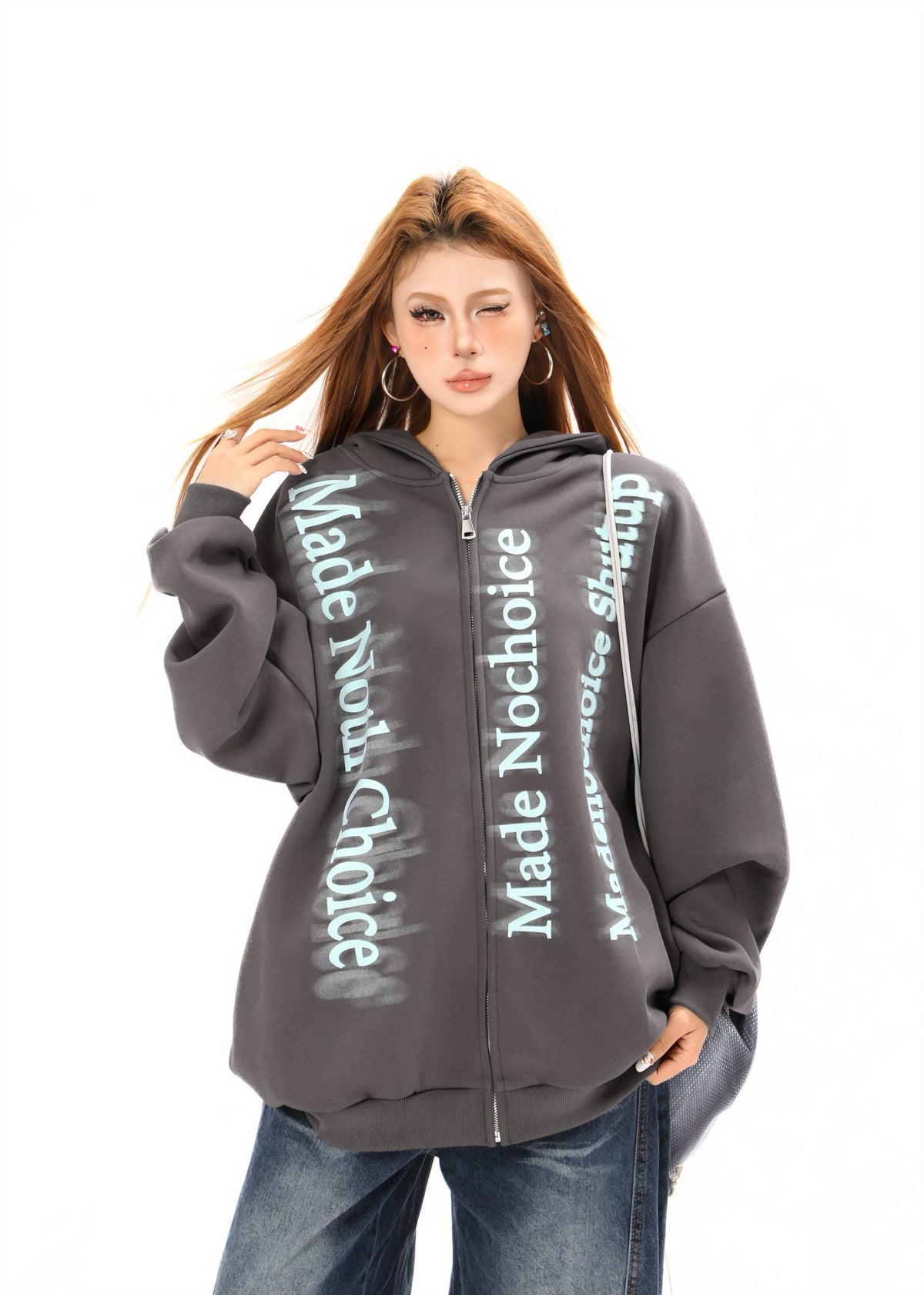 Madxmarx Gradient Letter Zip Hoodie