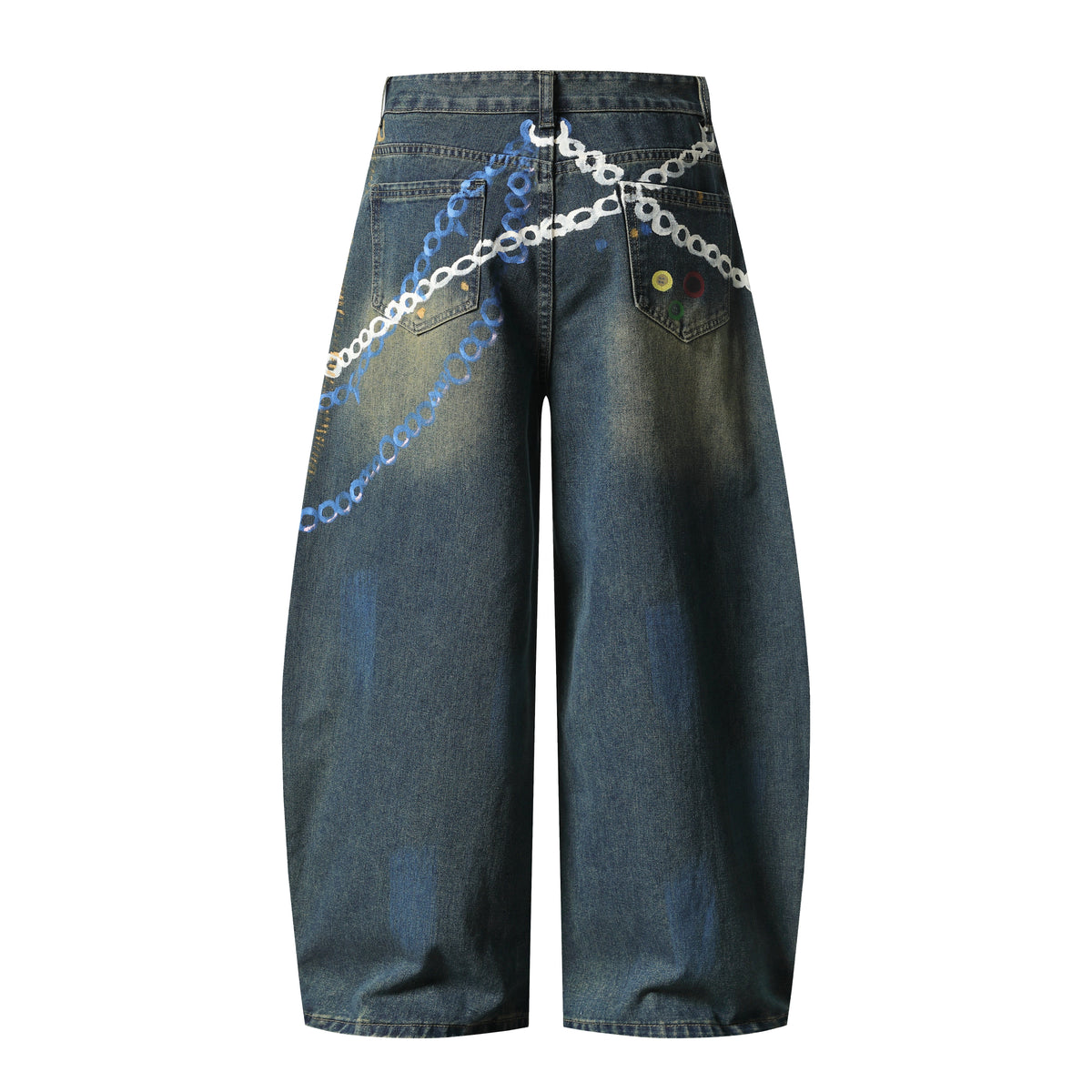 Madxmarx Handbemalte weite Jeans mit Grafik-Print