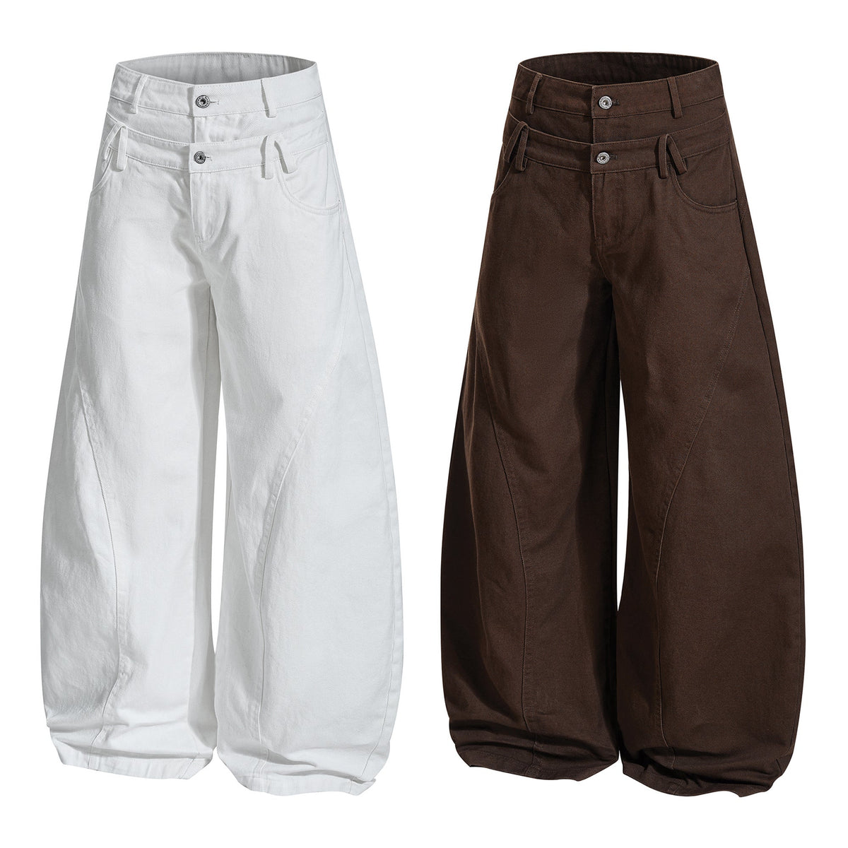 Madxmarx Double-Waist Curved Wide Pants