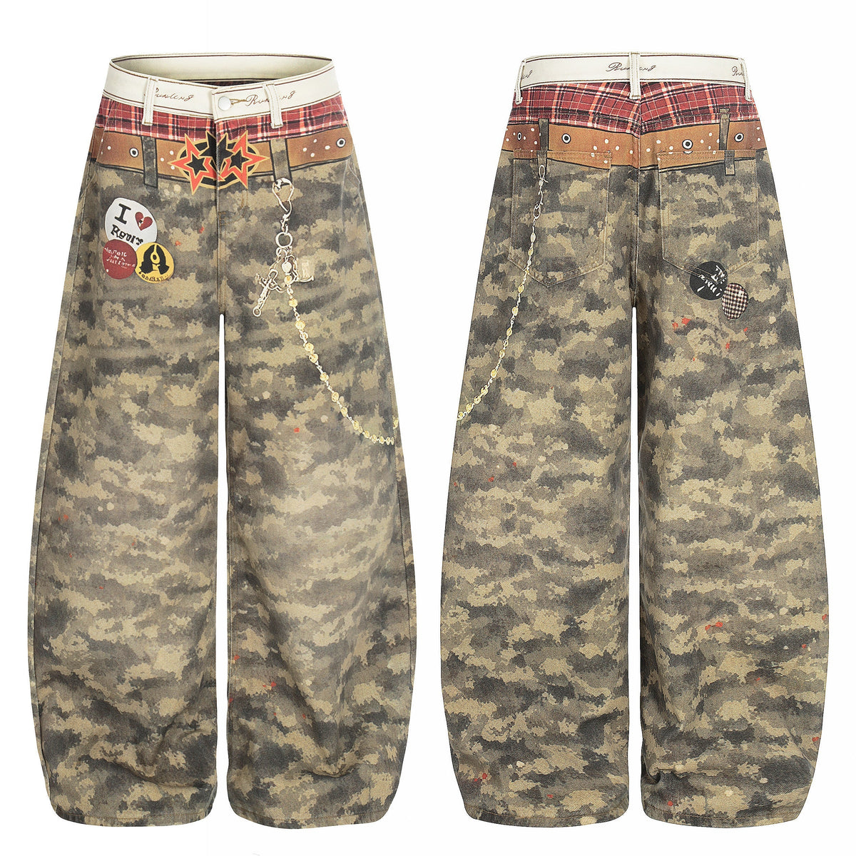 Pantalon en jean large à patchwork camouflage Madxmarx