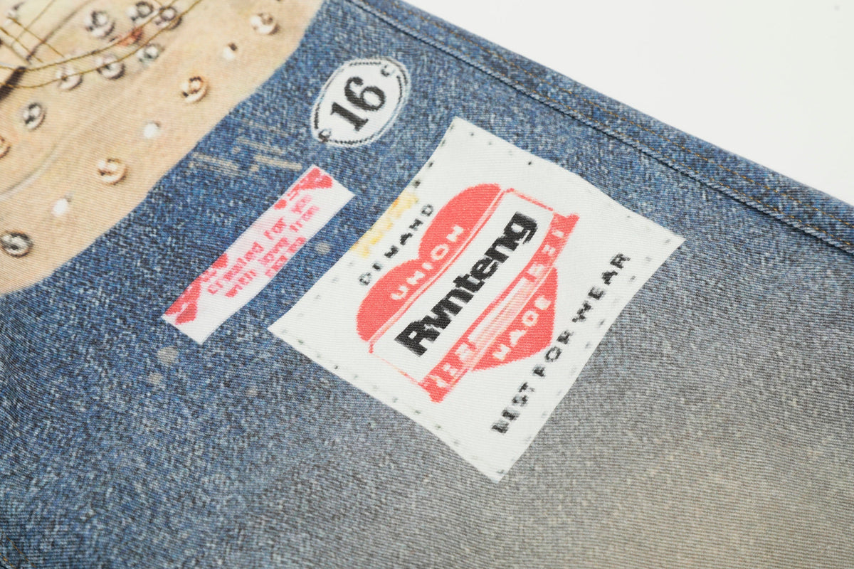Calça Jeans com Estampa de Cinto de Tachas Madxmarx