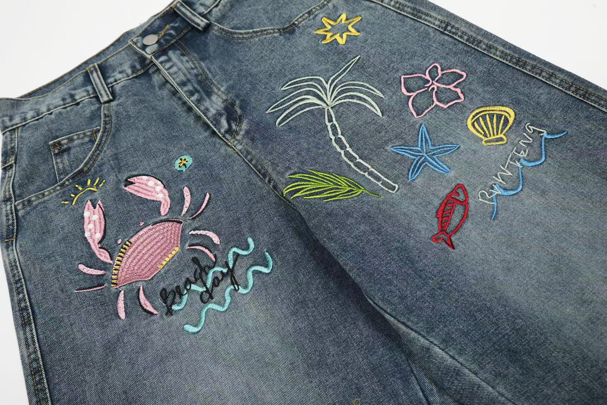 Jean en denim brodé tropical Madxmarx